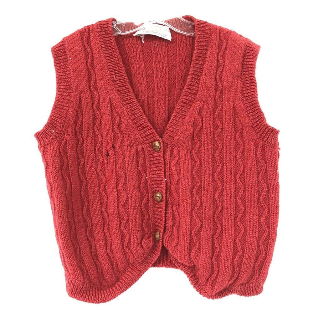 Women’s Size 34 Aston Red Wool Vest Cropped Knit Cottagecore Fisherman